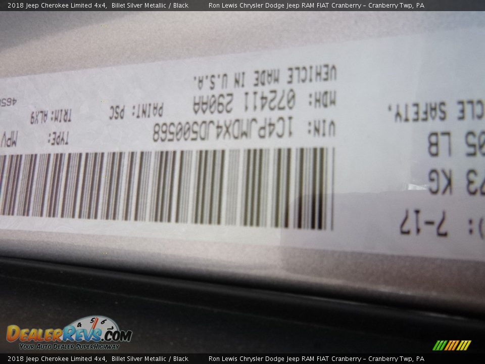 2018 Jeep Cherokee Limited 4x4 Billet Silver Metallic / Black Photo #16