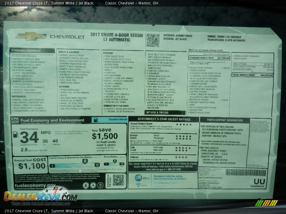 2017 Chevrolet Cruze LT Summit White / Jet Black Photo #6