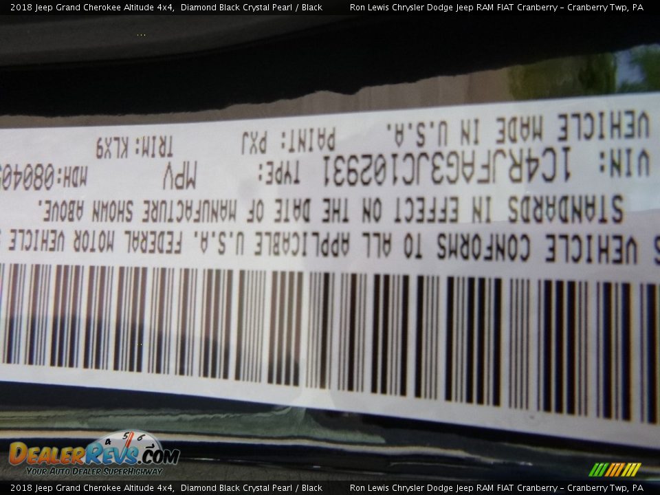 2018 Jeep Grand Cherokee Altitude 4x4 Diamond Black Crystal Pearl / Black Photo #14