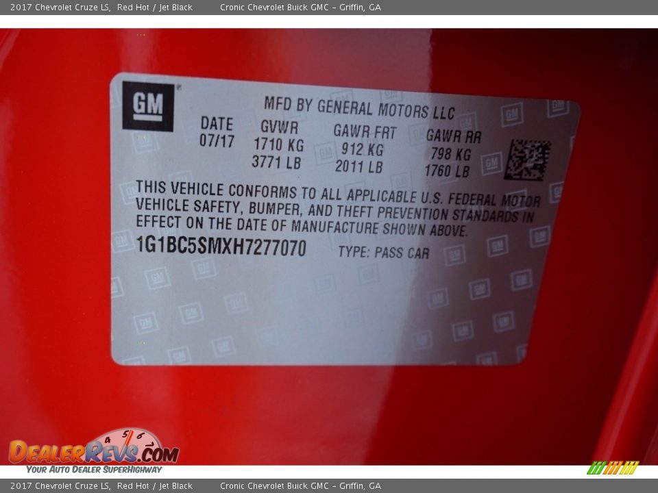 2017 Chevrolet Cruze LS Red Hot / Jet Black Photo #15