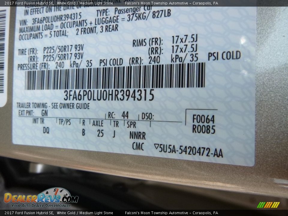 2017 Ford Fusion Hybrid SE White Gold / Medium Light Stone Photo #12