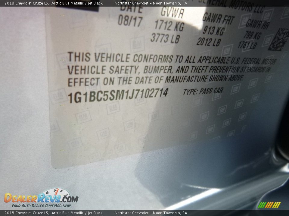 2018 Chevrolet Cruze LS Arctic Blue Metallic / Jet Black Photo #17