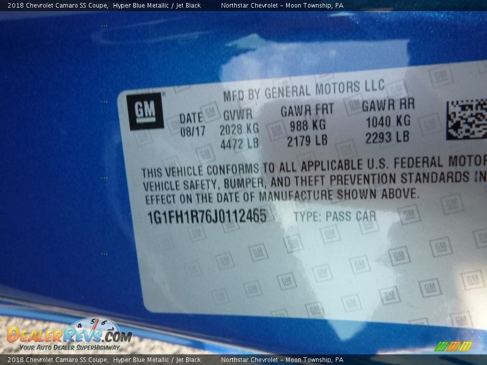 2018 Chevrolet Camaro SS Coupe Hyper Blue Metallic / Jet Black Photo #15