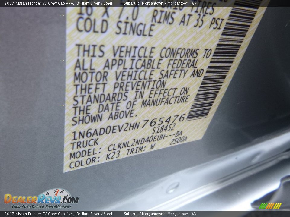 2017 Nissan Frontier SV Crew Cab 4x4 Brilliant Silver / Steel Photo #16