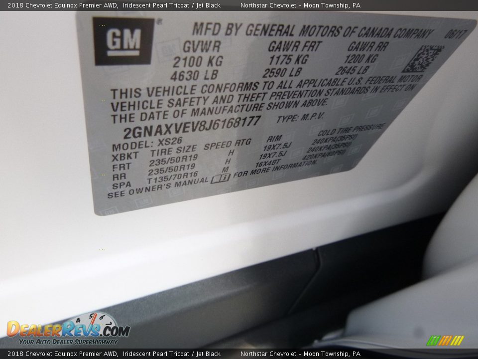 2018 Chevrolet Equinox Premier AWD Iridescent Pearl Tricoat / Jet Black Photo #16