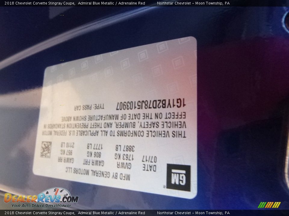 2018 Chevrolet Corvette Stingray Coupe Admiral Blue Metallic / Adrenaline Red Photo #14