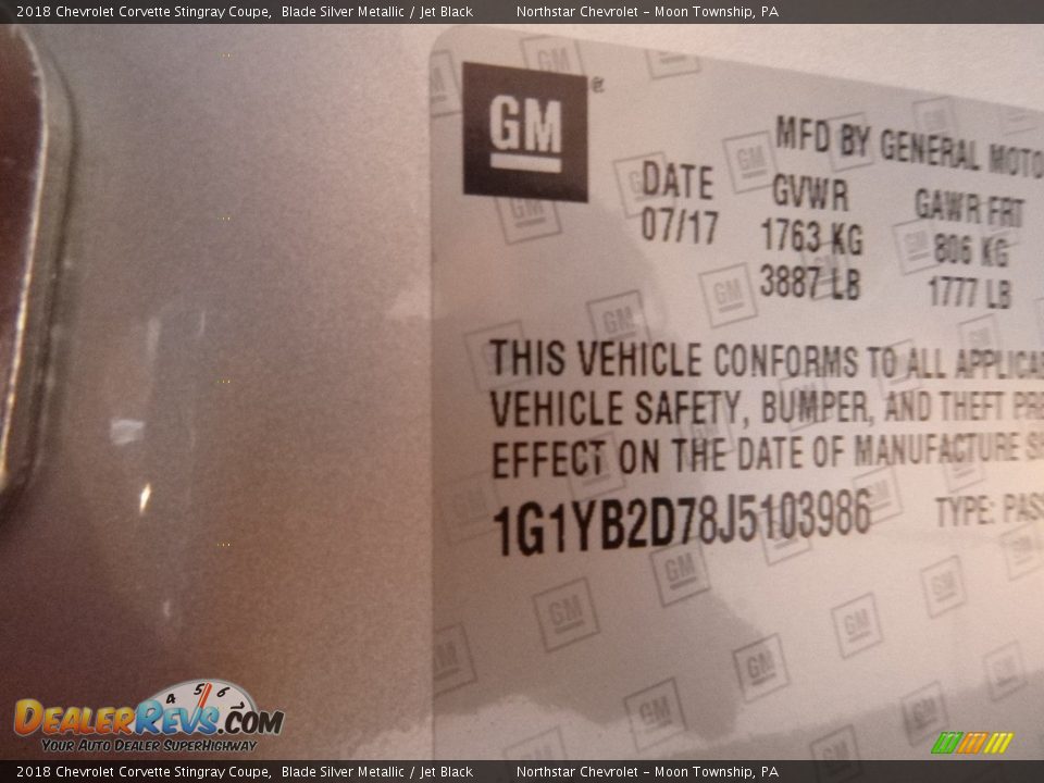 2018 Chevrolet Corvette Stingray Coupe Blade Silver Metallic / Jet Black Photo #12