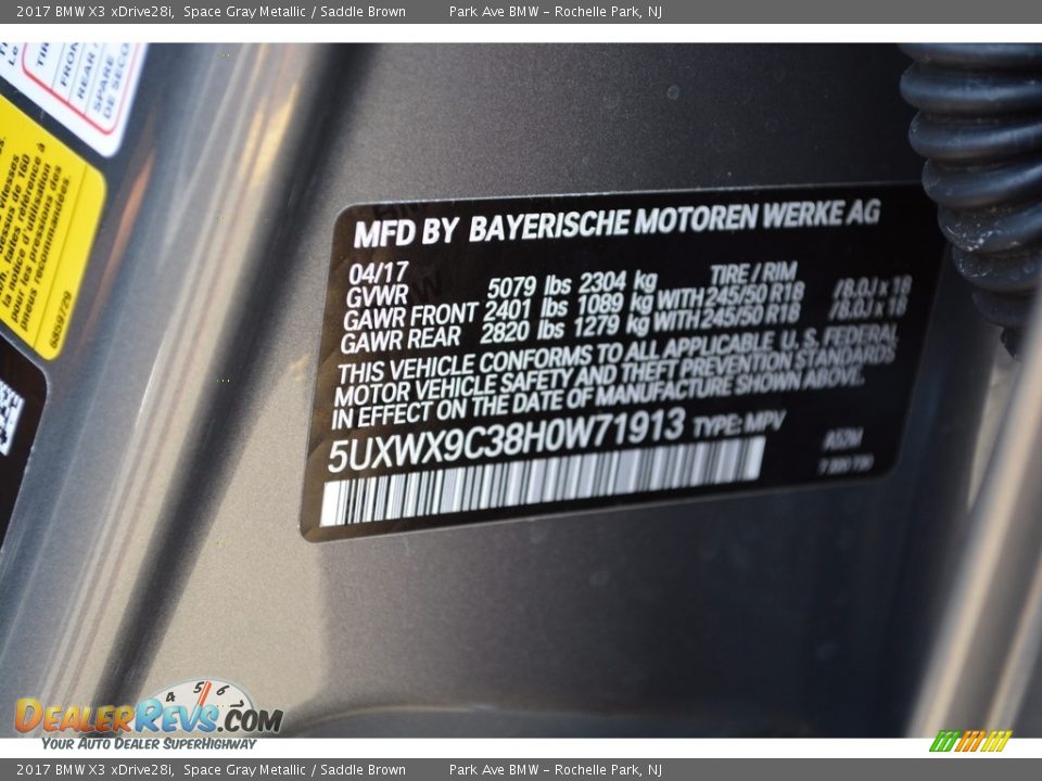 2017 BMW X3 xDrive28i Space Gray Metallic / Saddle Brown Photo #33