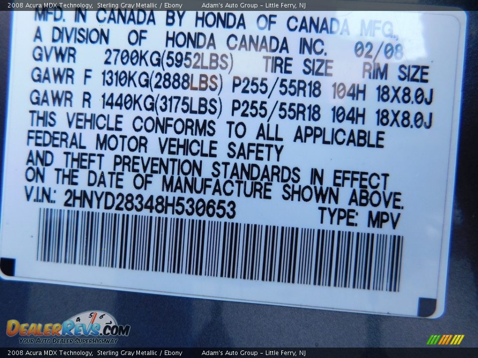 2008 Acura MDX Technology Sterling Gray Metallic / Ebony Photo #14