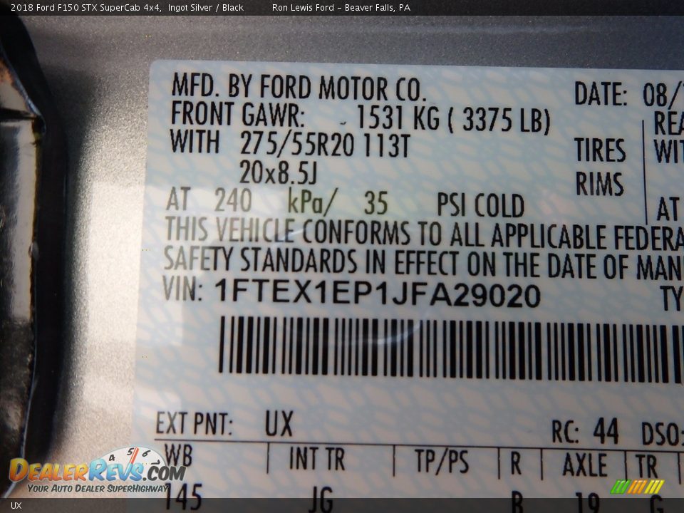 Ford Color Code UX Ingot Silver