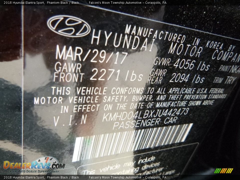 2018 Hyundai Elantra Sport Phantom Black / Black Photo #10