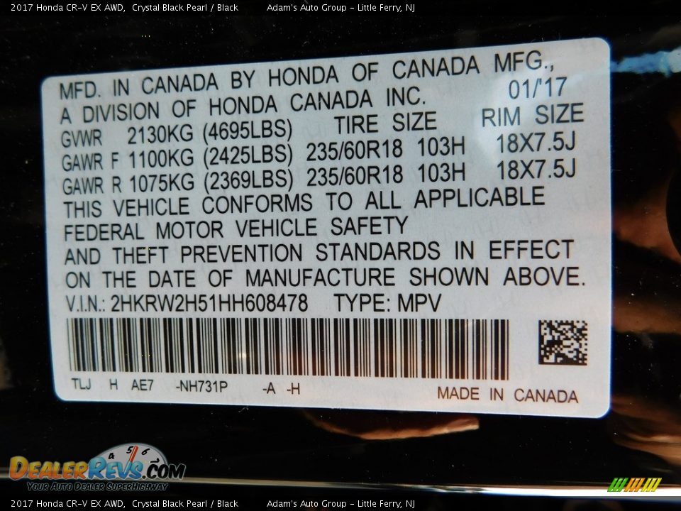 2017 Honda CR-V EX AWD Crystal Black Pearl / Black Photo #14