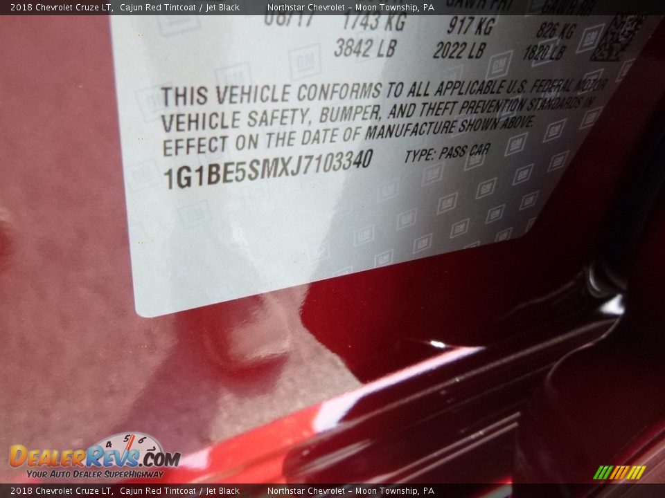 2018 Chevrolet Cruze LT Cajun Red Tintcoat / Jet Black Photo #17