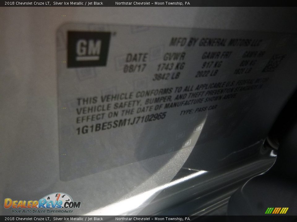 2018 Chevrolet Cruze LT Silver Ice Metallic / Jet Black Photo #17