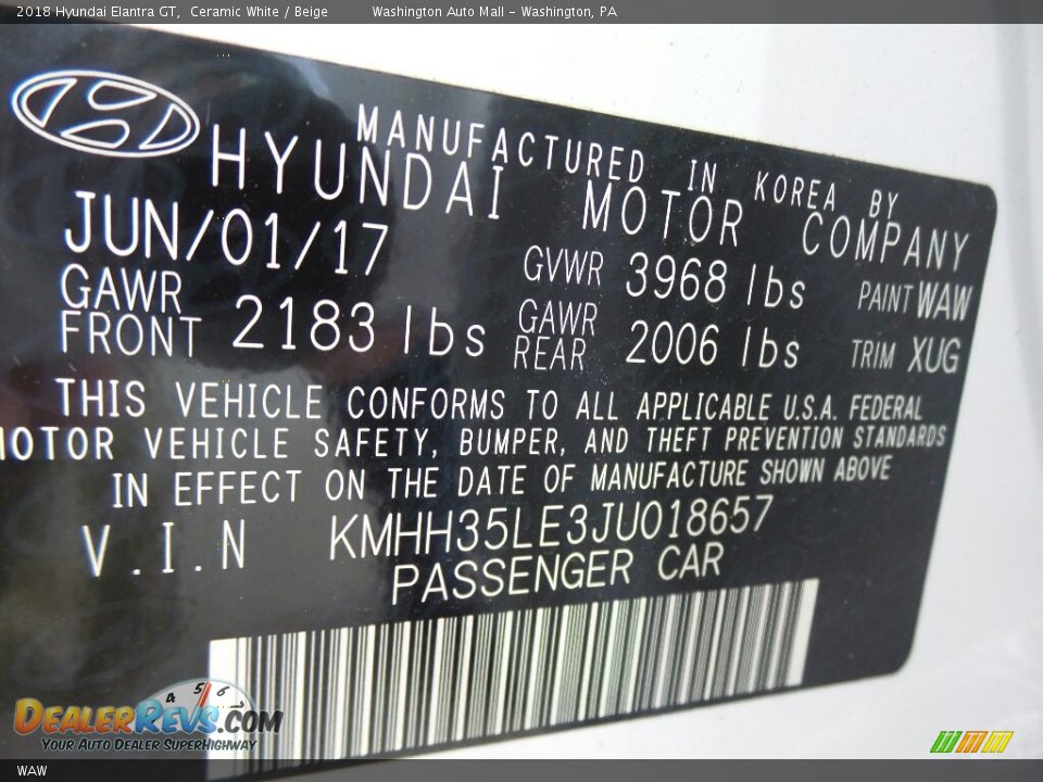 Hyundai Color Code WAW Ceramic White