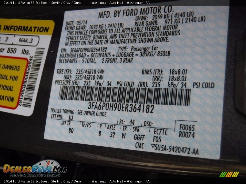 2014 Ford Fusion SE EcoBoost Sterling Gray / Dune Photo #24