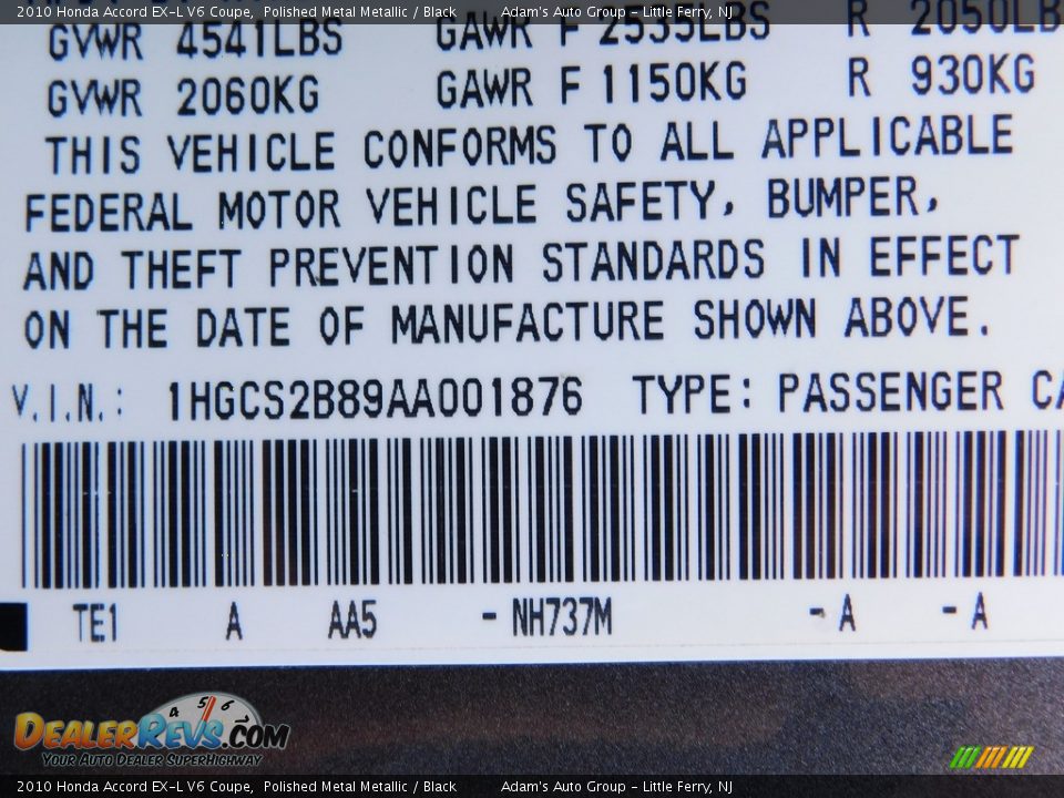 2010 Honda Accord EX-L V6 Coupe Polished Metal Metallic / Black Photo #11