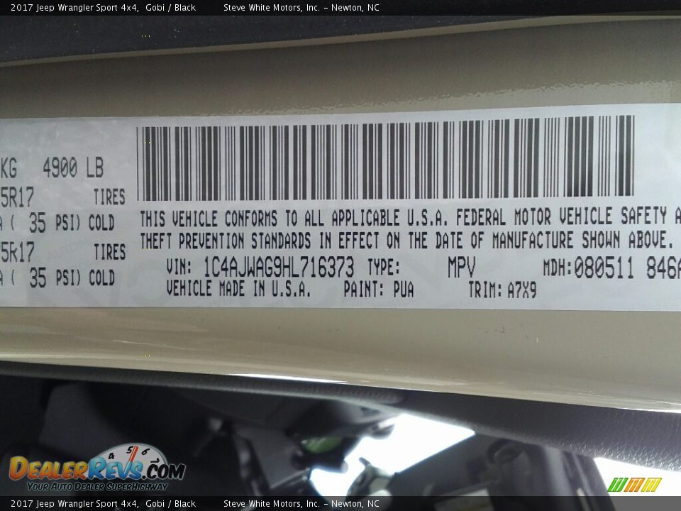 2017 Jeep Wrangler Sport 4x4 Gobi / Black Photo #26