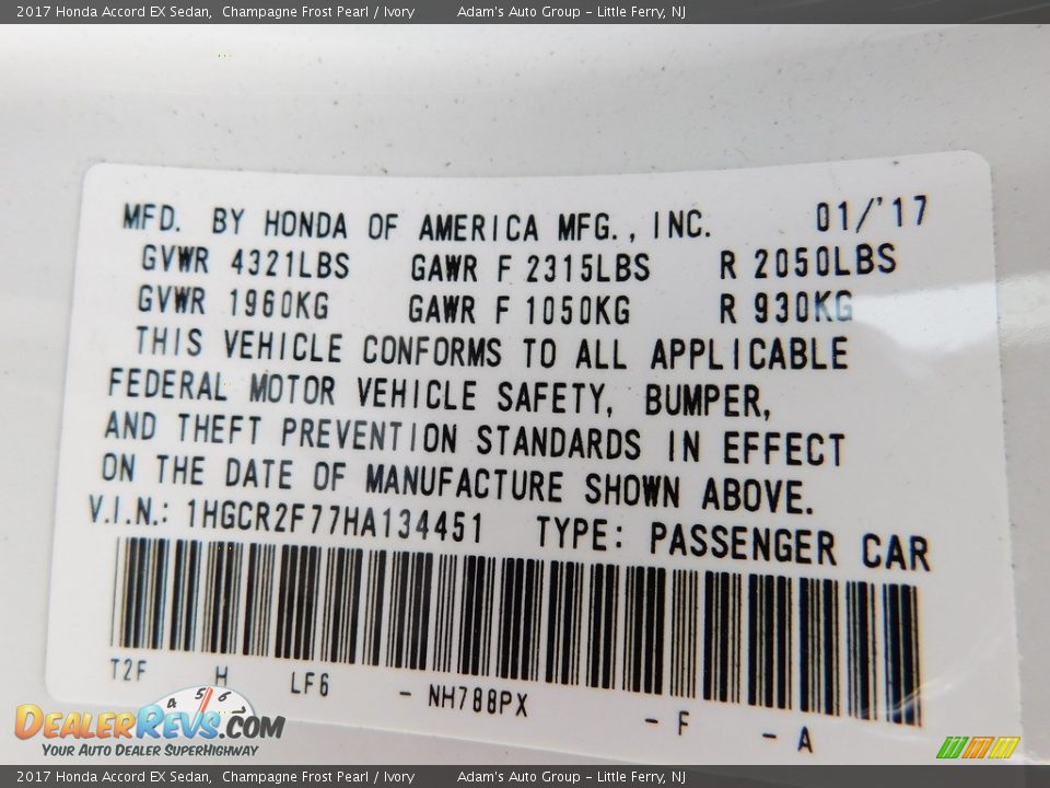 2017 Honda Accord EX Sedan Champagne Frost Pearl / Ivory Photo #13