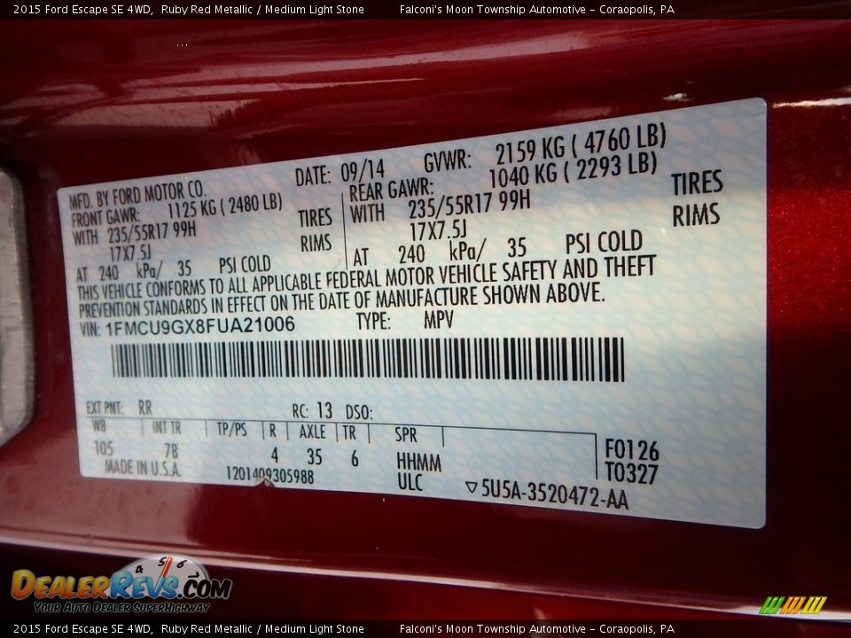 2015 Ford Escape SE 4WD Ruby Red Metallic / Medium Light Stone Photo #23