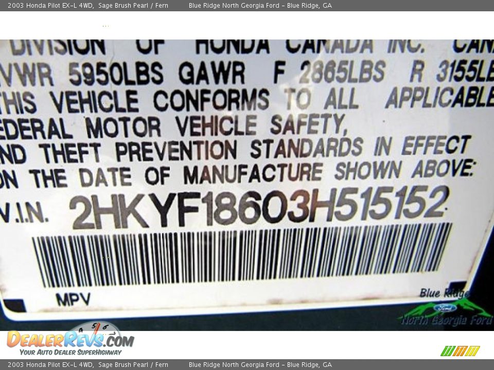 2003 Honda Pilot EX-L 4WD Sage Brush Pearl / Fern Photo #25