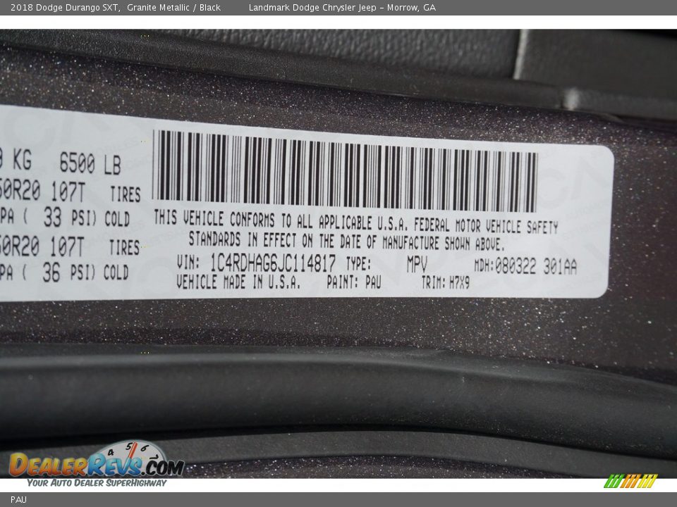 Dodge Color Code PAU Granite Metallic