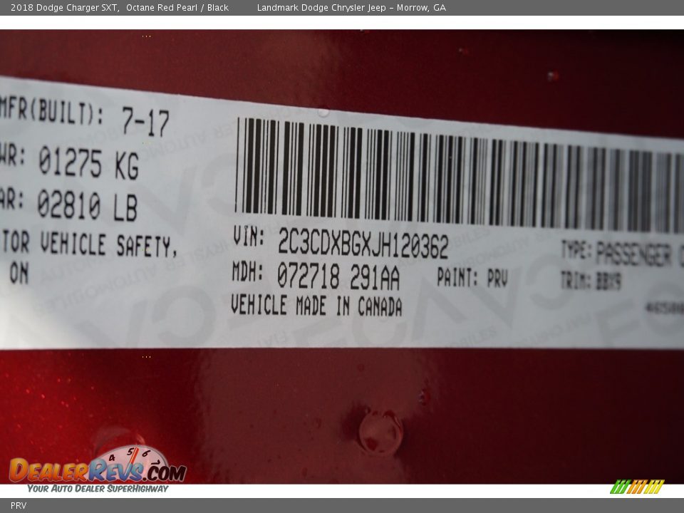 Dodge Color Code PRV Octane Red Pearl