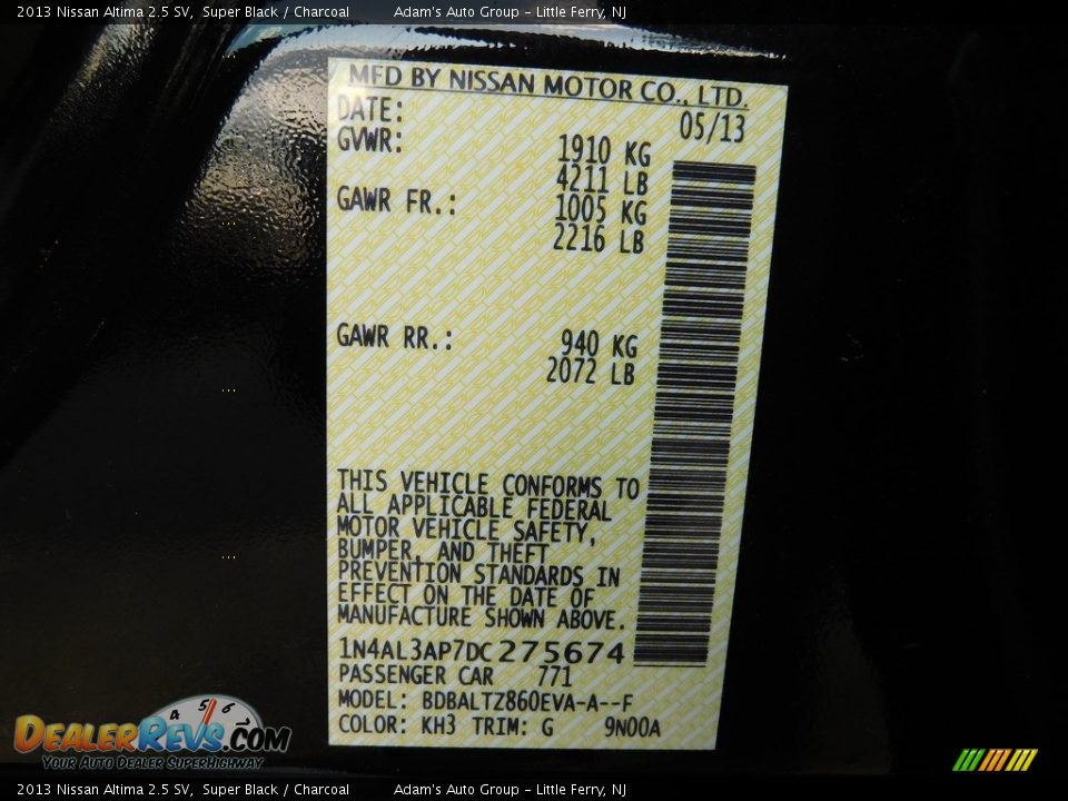 2013 Nissan Altima 2.5 SV Super Black / Charcoal Photo #9