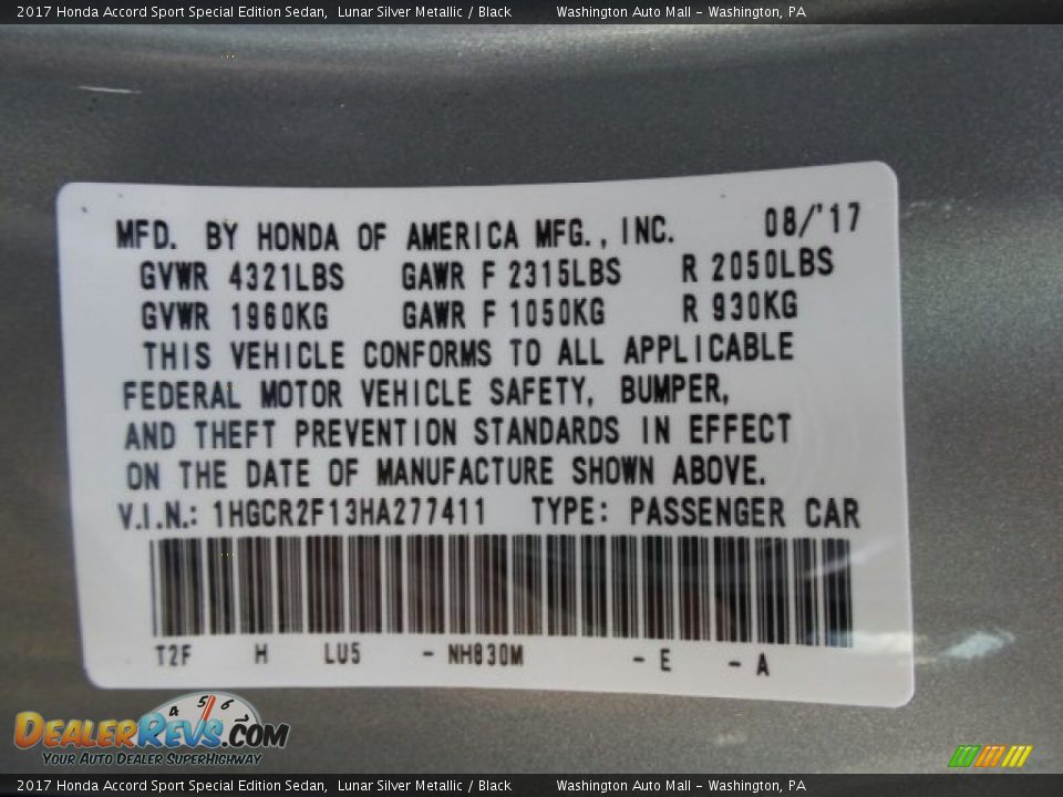 2017 Honda Accord Sport Special Edition Sedan Lunar Silver Metallic / Black Photo #8