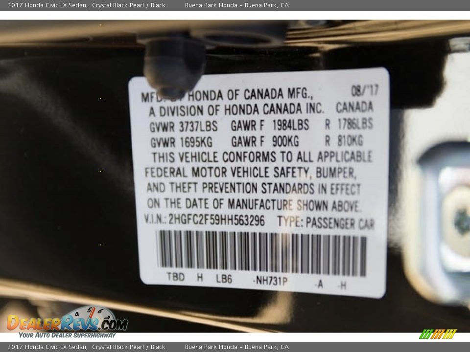 2017 Honda Civic LX Sedan Crystal Black Pearl / Black Photo #17