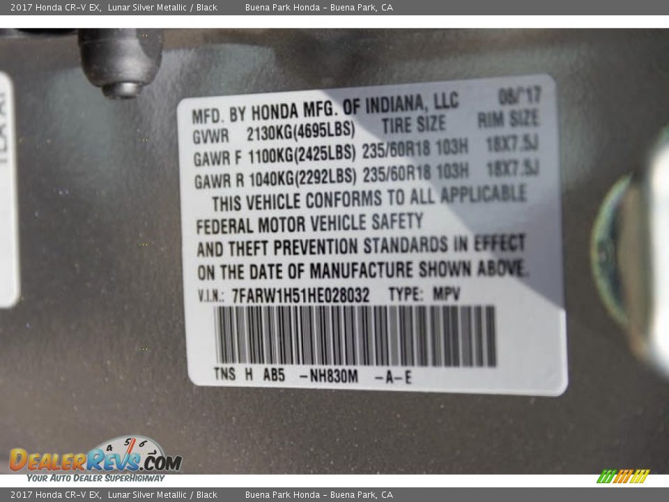 2017 Honda CR-V EX Lunar Silver Metallic / Black Photo #19