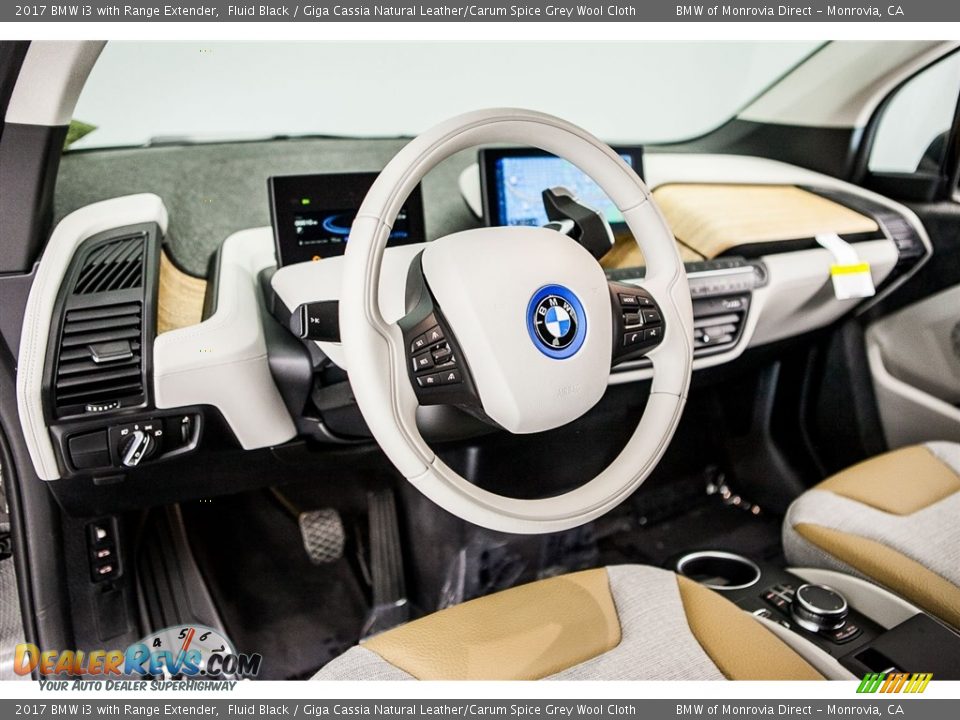 2017 BMW i3 with Range Extender Fluid Black / Giga Cassia Natural Leather/Carum Spice Grey Wool Cloth Photo #5