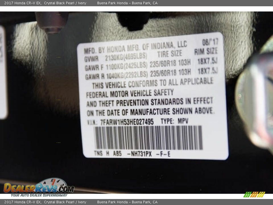 2017 Honda CR-V EX Crystal Black Pearl / Ivory Photo #19