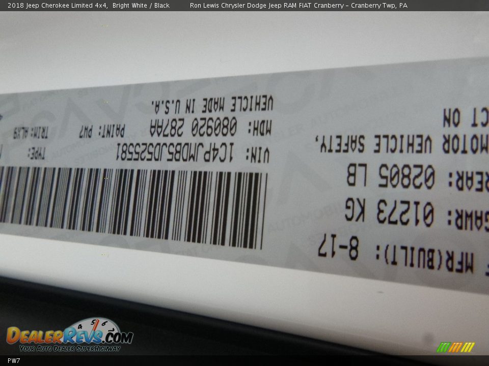 Jeep Color Code PW7 Bright White