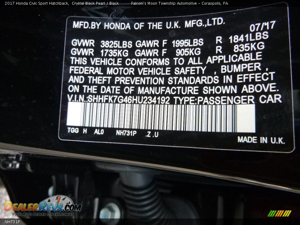 Honda Color Code NH731P Crystal Black Pearl