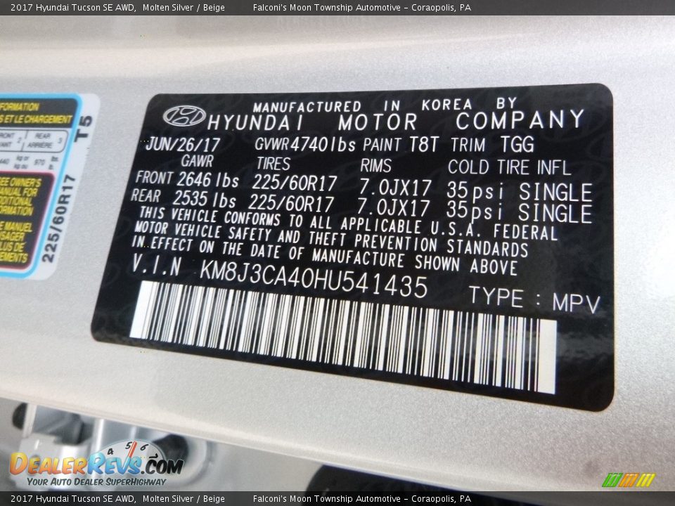 2017 Hyundai Tucson SE AWD Molten Silver / Beige Photo #12