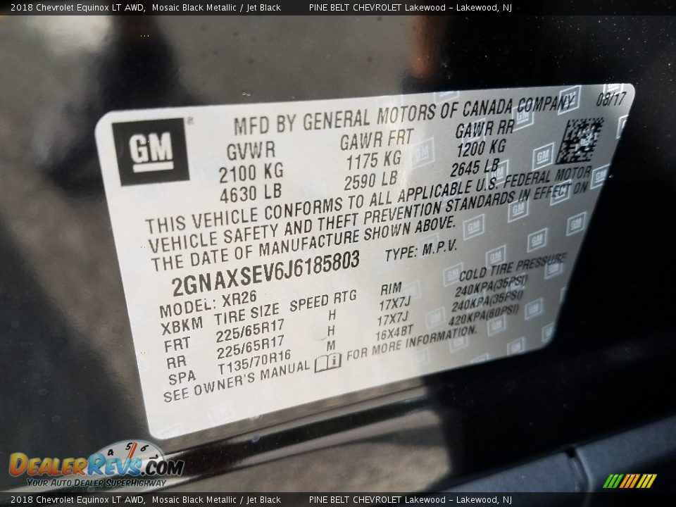 2018 Chevrolet Equinox LT AWD Mosaic Black Metallic / Jet Black Photo #9