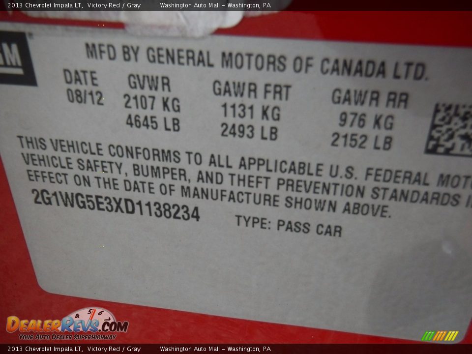 2013 Chevrolet Impala LT Victory Red / Gray Photo #23
