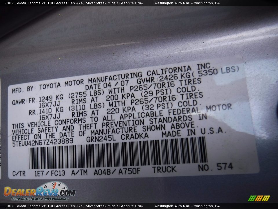 2007 Toyota Tacoma V6 TRD Access Cab 4x4 Silver Streak Mica / Graphite Gray Photo #24