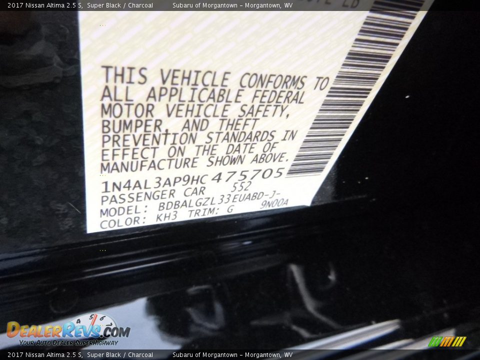 2017 Nissan Altima 2.5 S Super Black / Charcoal Photo #15