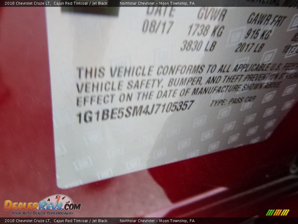 2018 Chevrolet Cruze LT Cajun Red Tintcoat / Jet Black Photo #17