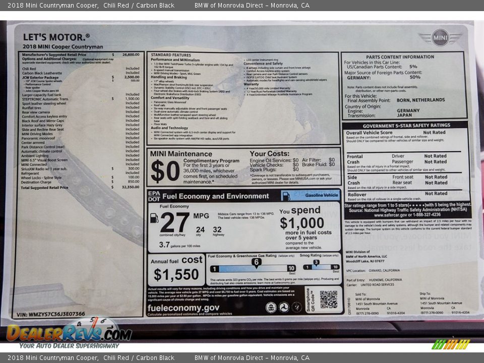 2018 Mini Countryman Cooper Window Sticker Photo #10