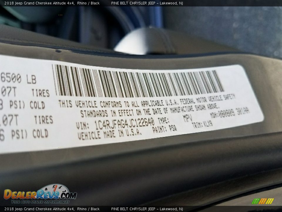 2018 Jeep Grand Cherokee Altitude 4x4 Rhino / Black Photo #9