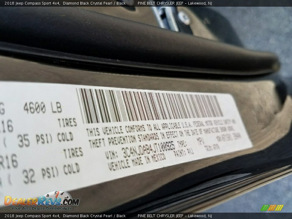2018 Jeep Compass Sport 4x4 Diamond Black Crystal Pearl / Black Photo #9