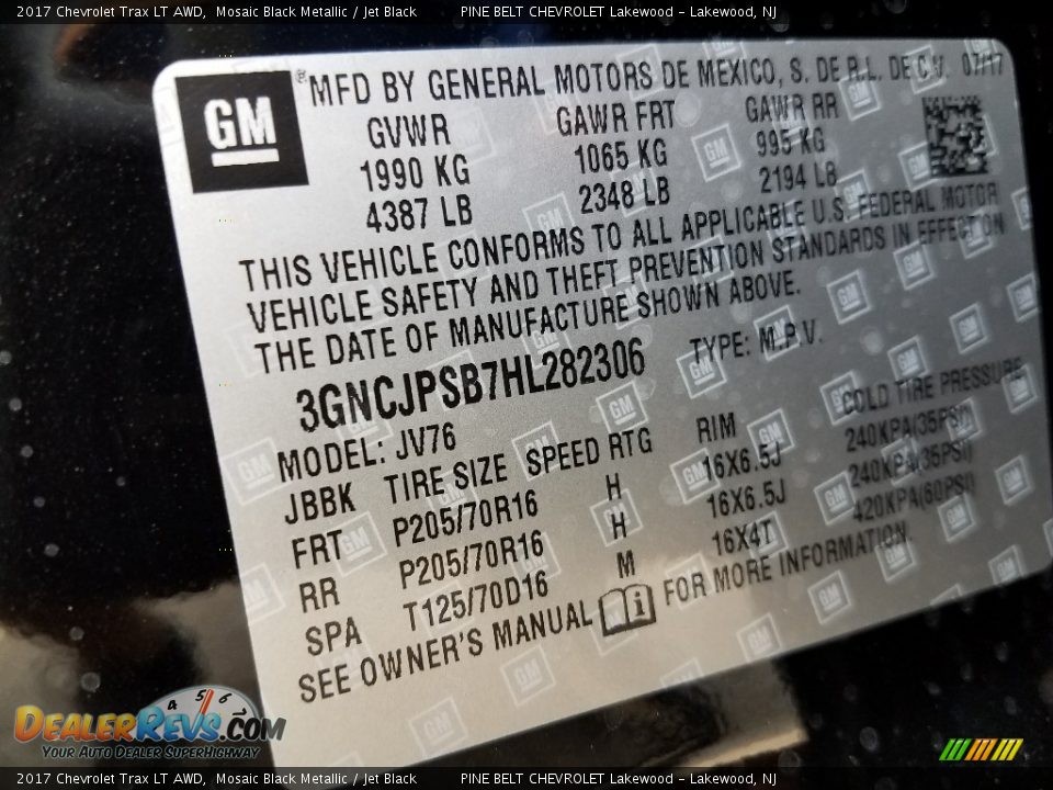 2017 Chevrolet Trax LT AWD Mosaic Black Metallic / Jet Black Photo #9
