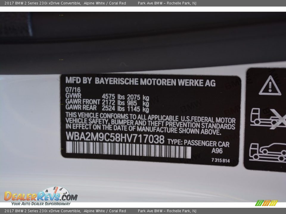 2017 BMW 2 Series 230i xDrive Convertible Alpine White / Coral Red Photo #33