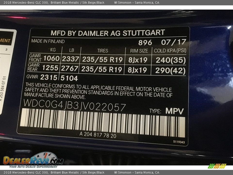 2018 Mercedes-Benz GLC 300 Brilliant Blue Metallic / Silk Beige/Black Photo #10