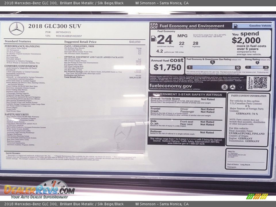 2018 Mercedes-Benz GLC 300 Brilliant Blue Metallic / Silk Beige/Black Photo #11