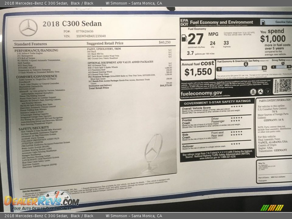 2018 Mercedes-Benz C 300 Sedan Black / Black Photo #11