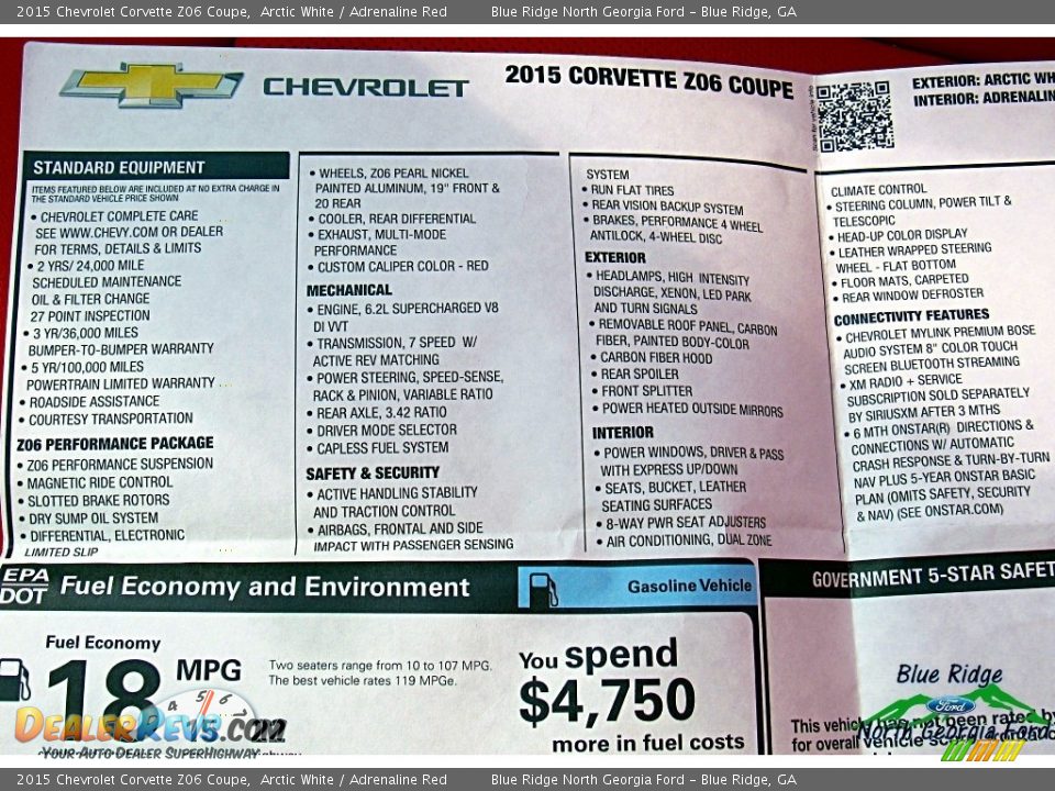 2015 Chevrolet Corvette Z06 Coupe Arctic White / Adrenaline Red Photo #28